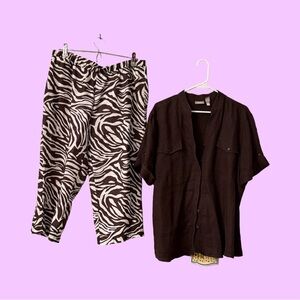 Chico's Black Shirt and Zebra Print Cropped Pants